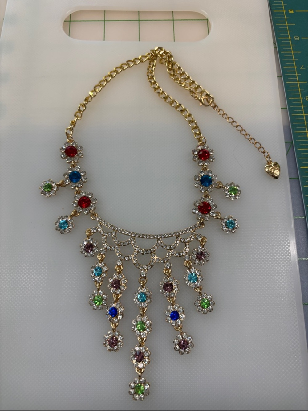 Gold-Tone Multi-Color Gem Fringe Necklace